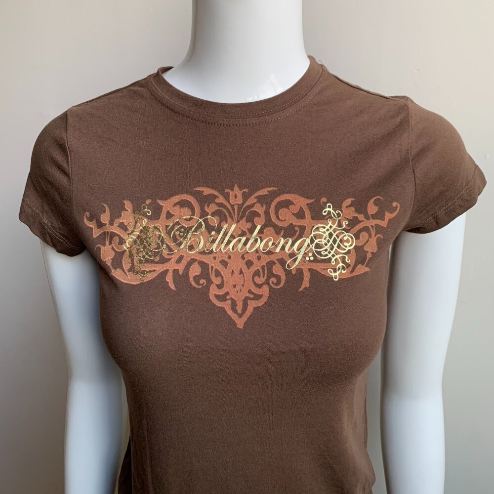 Billabong surf brown & gold foil logo graphic slim t-shirt - Picture 2 of 3